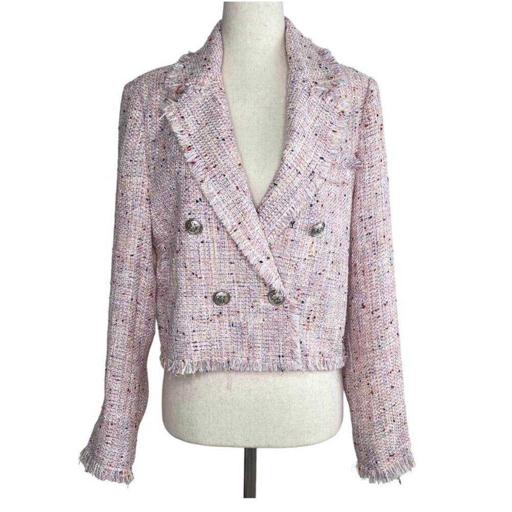 Aqua double breasted cropped blazer.